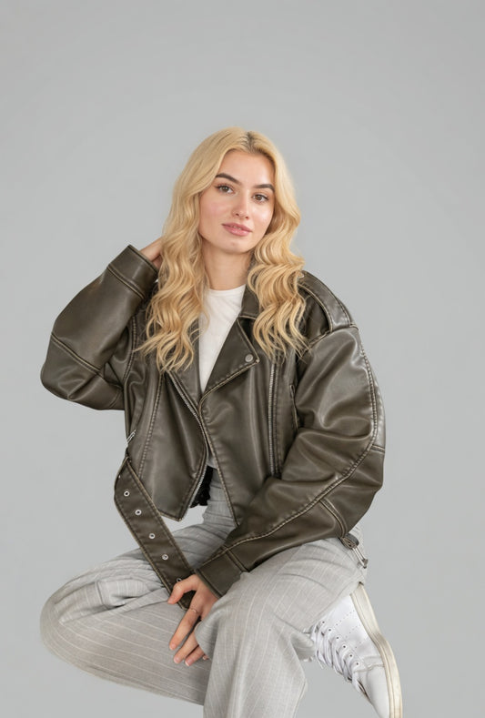 NovaRiem Cropped Dames Jas van PU Leer met Rits en Stijl