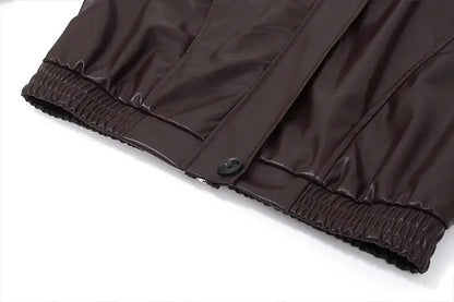 Elvara damesjas oversized imitatieleer kort model casual