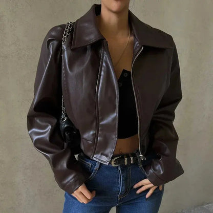 Elvara damesjas oversized imitatieleer kort model casual