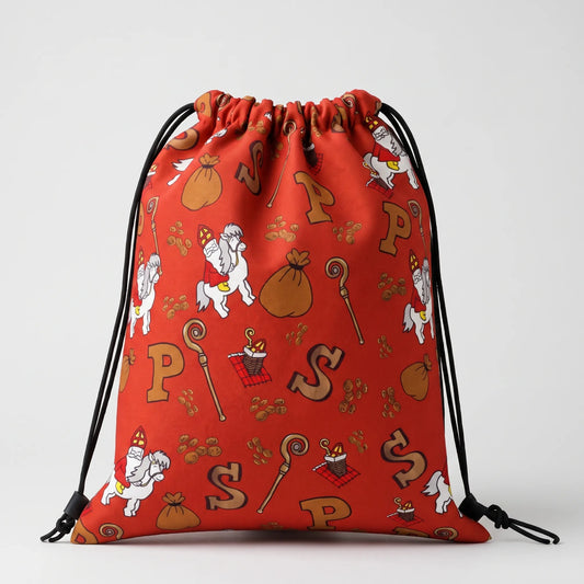 Sinterklaaspret – Rode Gymtas met Feestelijke Print 33 x 42 cm