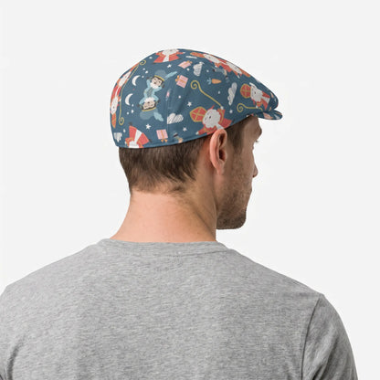 Sintpret – Blauwe Flatcap met Sinterklaasprint, Verstelbaar