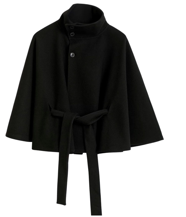 Sophie Dames Capejas – Elegante Jas met Ceintuur en Hoge Kraag