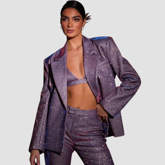 Dames Glitter Feestset 2-Delig – Top met Rok of Broek