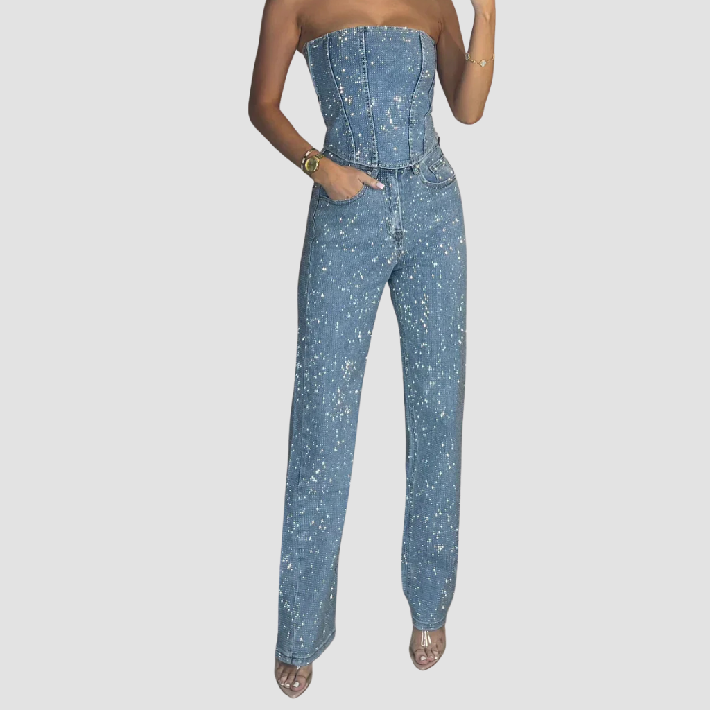 Dames Jeans met Strassdetails – Slim Fit en Hoge Taille