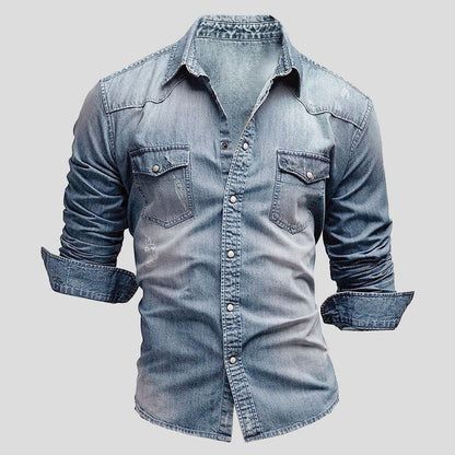 Rivano Heren Denim Shirt Vintage Stijl met Borstzakken