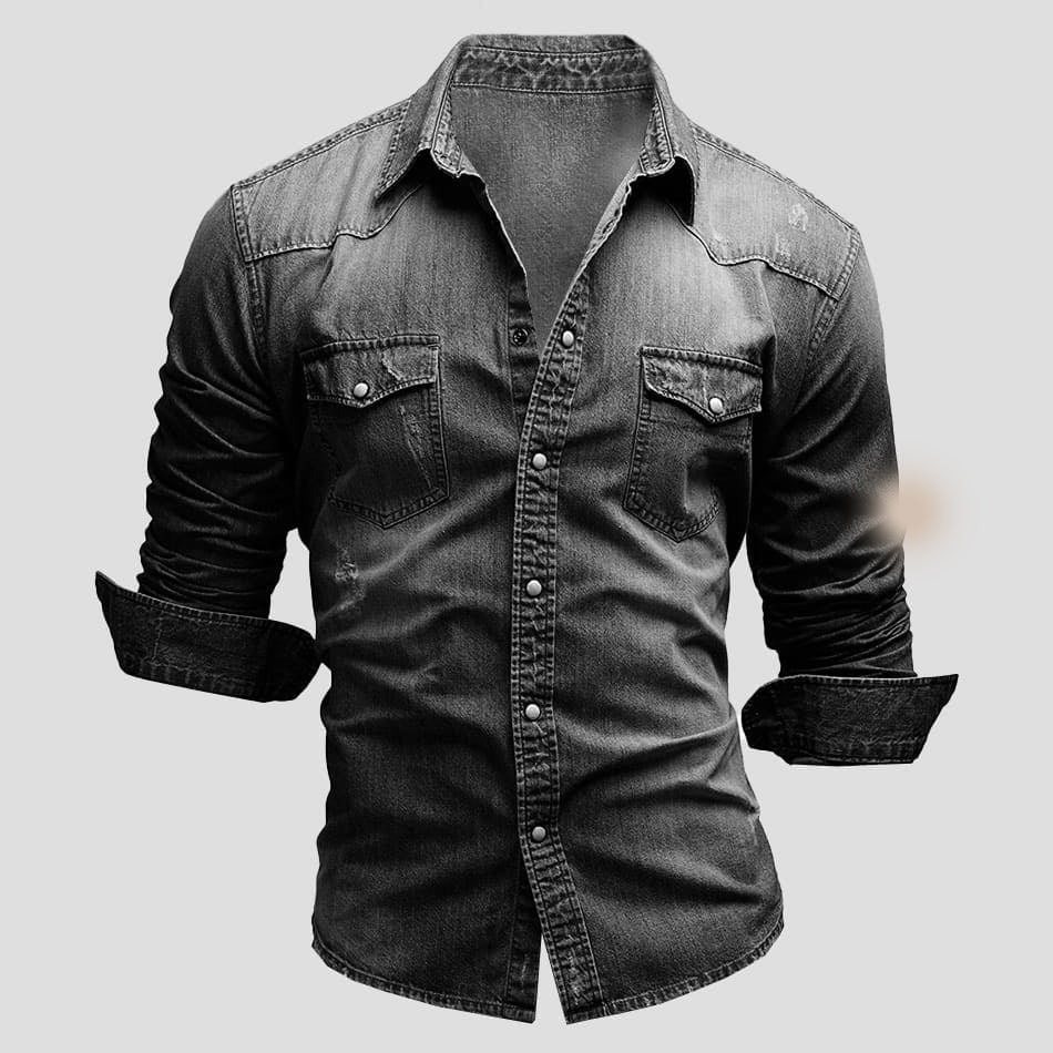Rivano Heren Denim Shirt Vintage Stijl met Borstzakken