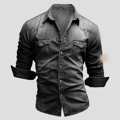 Rivano Heren Denim Shirt Vintage Stijl met Borstzakken