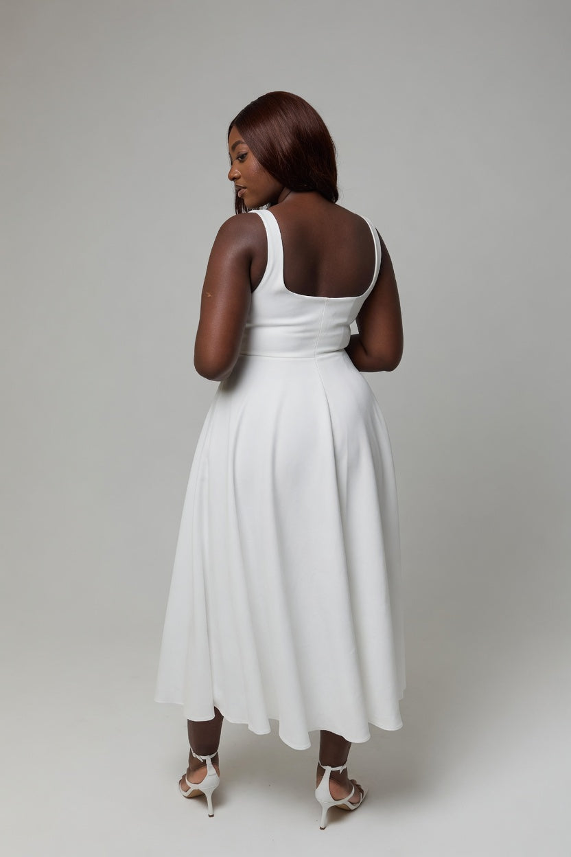 Elira midi jurk dames hoge taille vierkante hals elegant