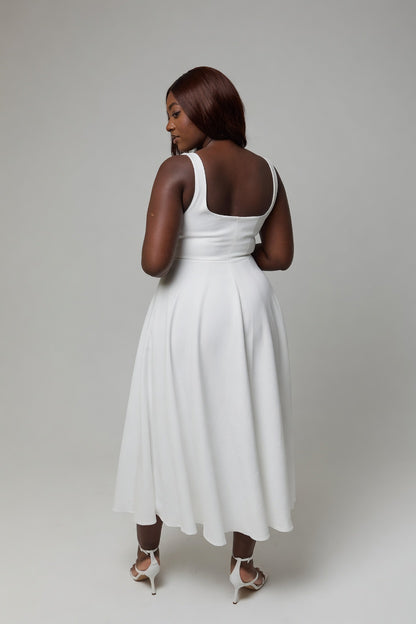Elira midi jurk dames hoge taille vierkante hals elegant