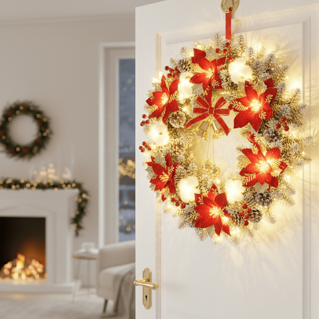 Kerstkrans Bellora – LED Kerstkrans met Gouden Details en Klokken