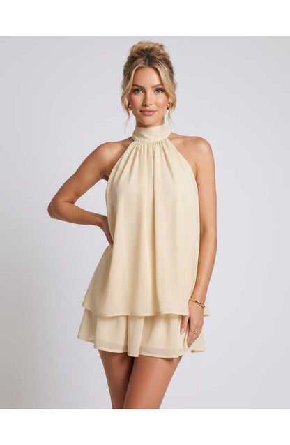 Zomerse Lunara Halterneck Mini Jurk met Gelaagde Rok Elegant Look