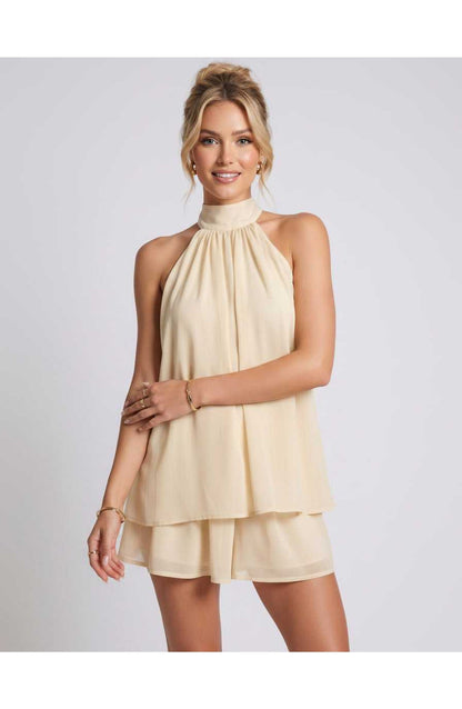 Zomerse Lunara Halterneck Mini Jurk met Gelaagde Rok Elegant Look