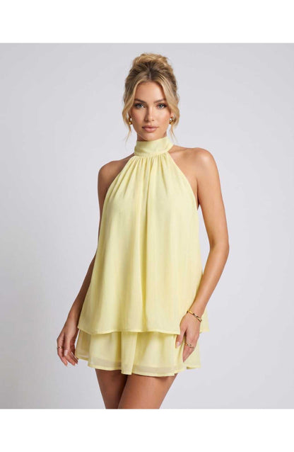 Zomerse Lunara Halterneck Mini Jurk met Gelaagde Rok Elegant Look