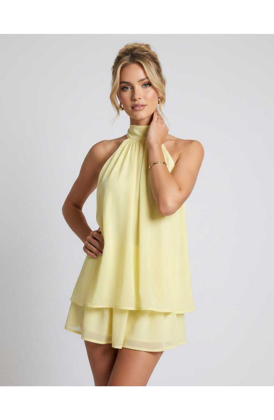 Zomerse Lunara Halterneck Mini Jurk met Gelaagde Rok Elegant Look