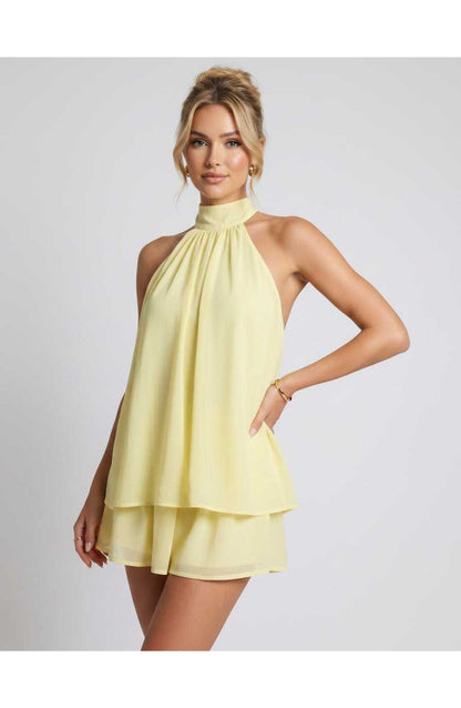 Zomerse Lunara Halterneck Mini Jurk met Gelaagde Rok Elegant Look