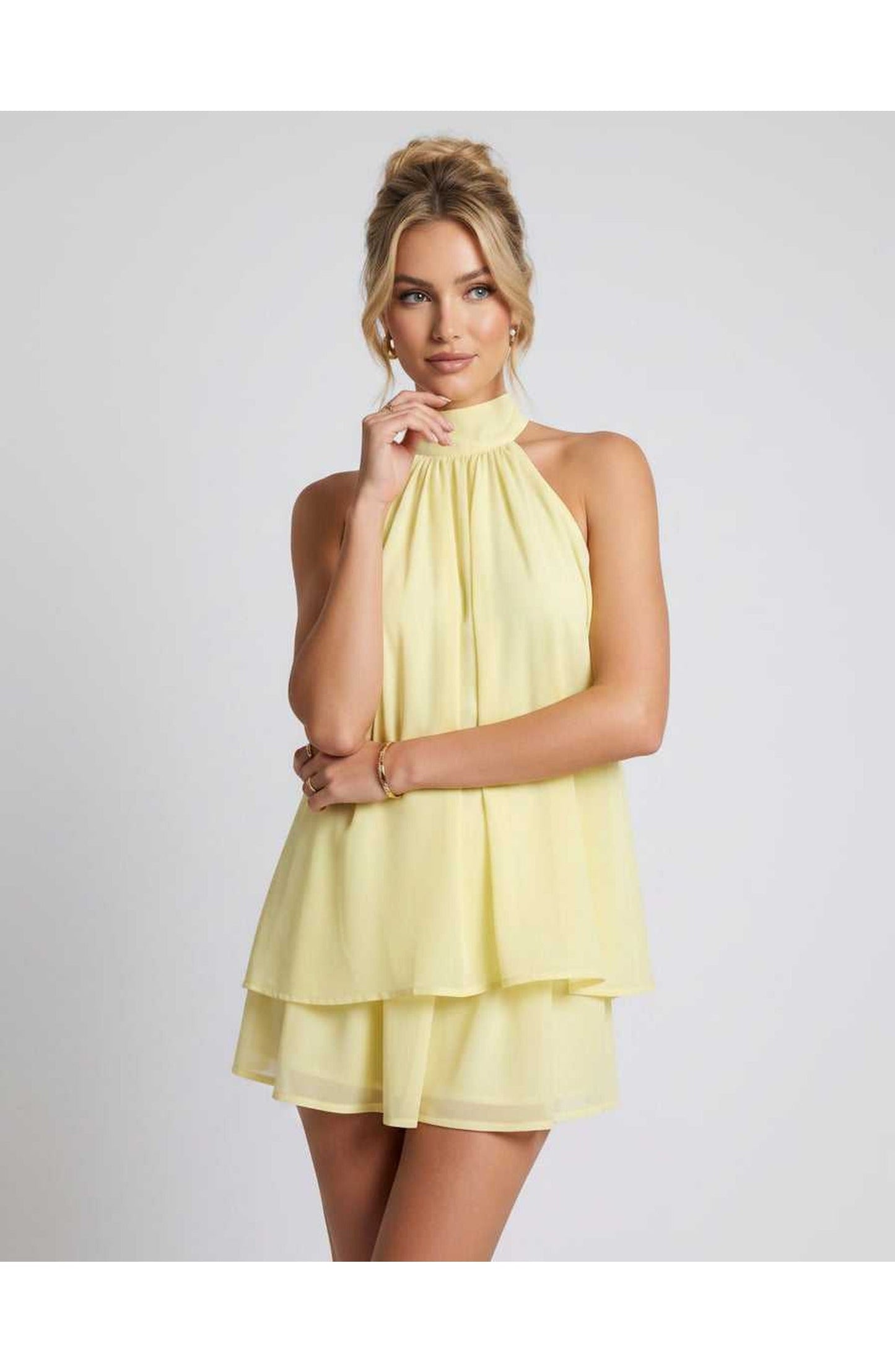 Zomerse Lunara Halterneck Mini Jurk met Gelaagde Rok Elegant Look