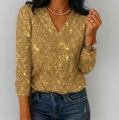 Zaan Glitter V-hals Blouse – Elegant en Comfortabel Damesmodel