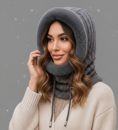 Warme Dames Winterset met Gebreide Stof en Capuchon met Bontlook