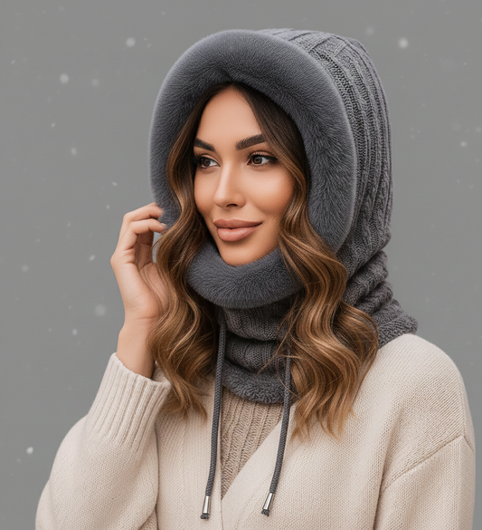 Warme Dames Winterset met Gebreide Stof en Capuchon met Bontlook