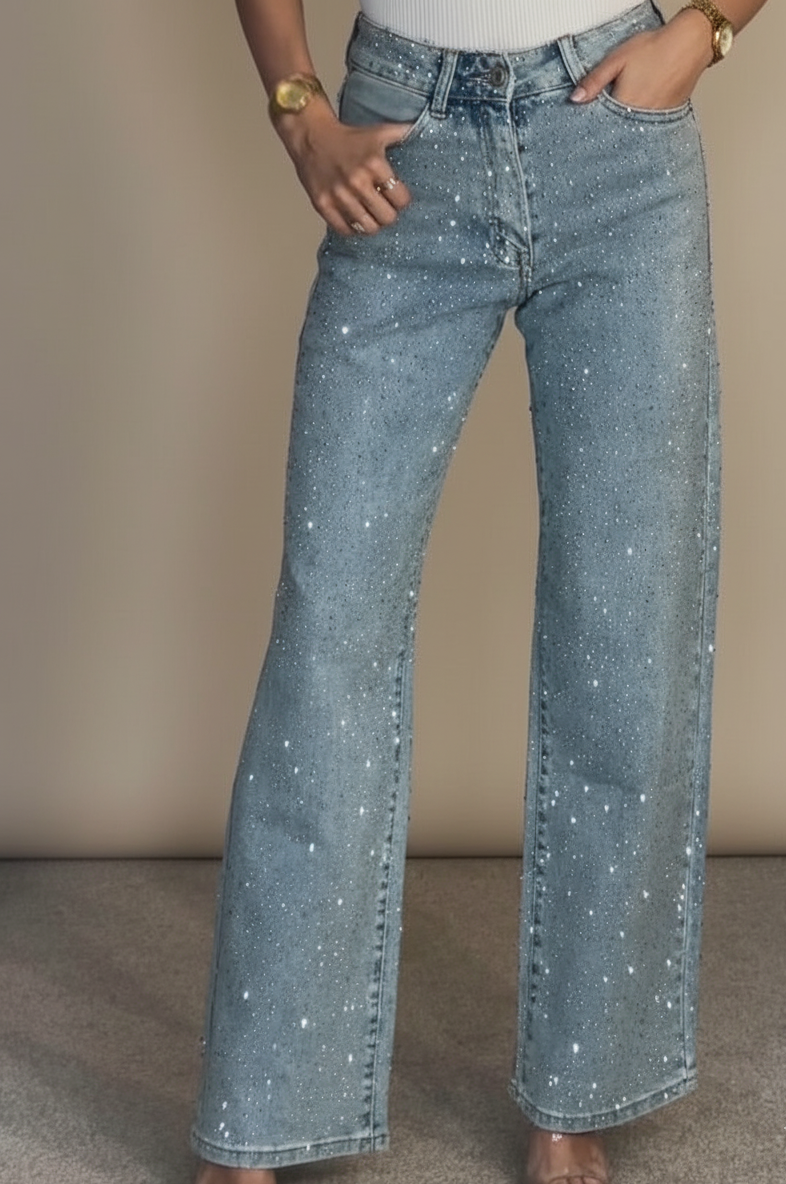 Sabine Glitterende Damesjeans met Hoge Taille – Slim Fit