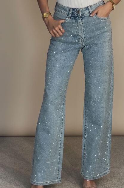 Sabine Glitterende Damesjeans met Hoge Taille – Slim Fit