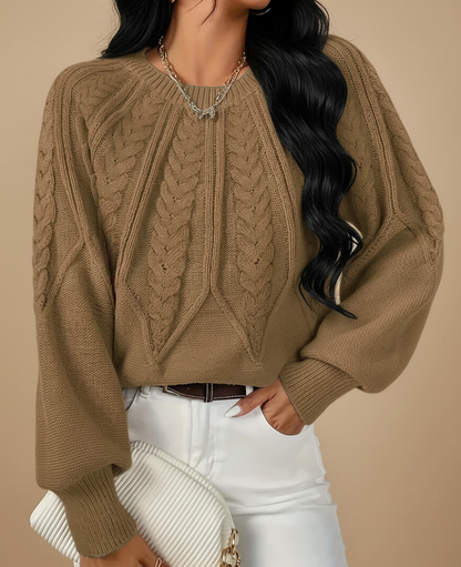 Herfstweef Gebreide Damestrui – Kabeltrui met Ronde Hals