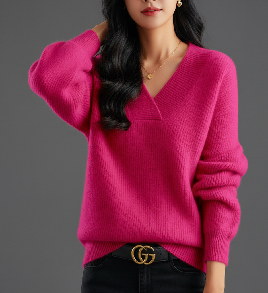 ComfortZacht Gebreide Pullover – Elegante V-Hals Damestrui