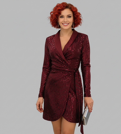 Glamour Blazerjurk Aurora – Chique Jurk met Ceintuur en Pailletten