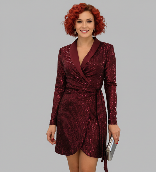 Glamour Blazerjurk Aurora – Chique Jurk met Ceintuur en Pailletten