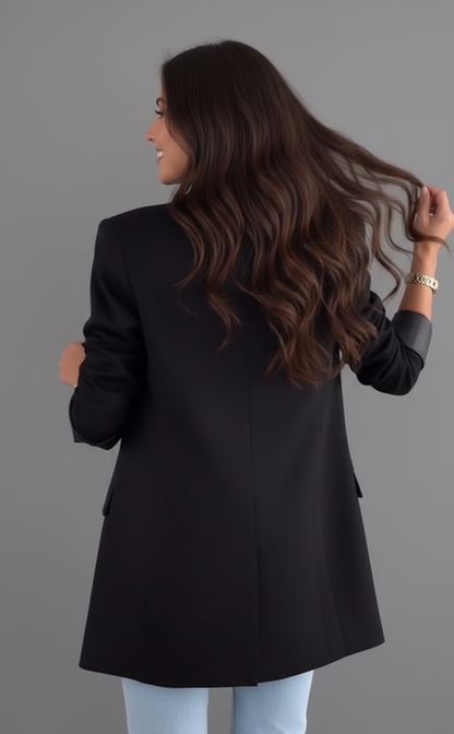 Elvora Lange Damesblazer met Dubbele Knoopsluiting