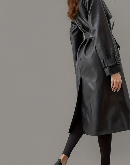 ZwartLoom Leren Dames Trenchcoat met Tailleceintuur