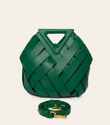 Gevlochten Dames Handtas van Vegan Leer met Driehoekige Handgreep