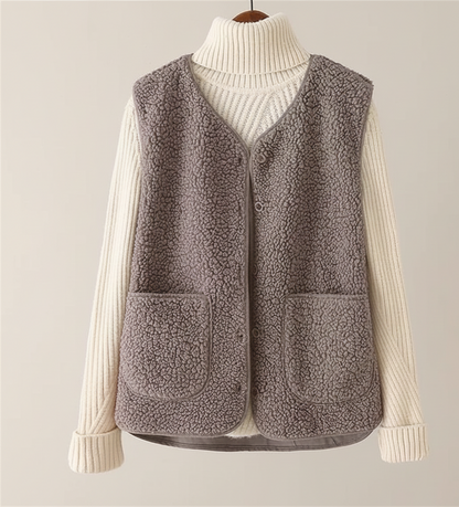 Warme Dames Bodywarmer Zachtlaag met Knoopsluiting en Zakken