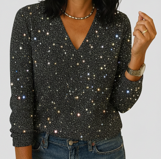Zaan Glitter V-hals Blouse – Elegant en Comfortabel Damesmodel