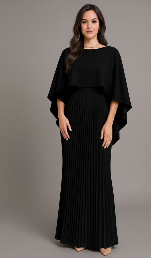 AuroraFlow Elegante Maxi Jurk met Vleermuismouwen en Tailleaccent