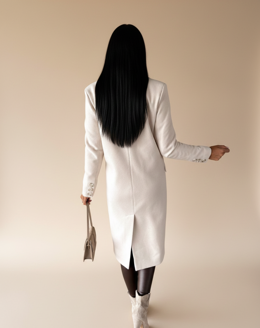 Lange Wollen Mantel Dames – Elegante Stadsmantel Luna Lijn