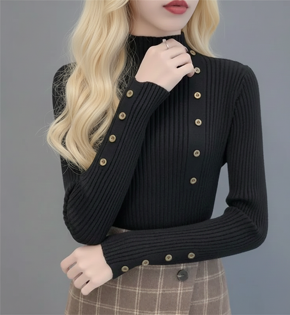 Warme dames coltrui met zachte stretch en elegante pasvorm