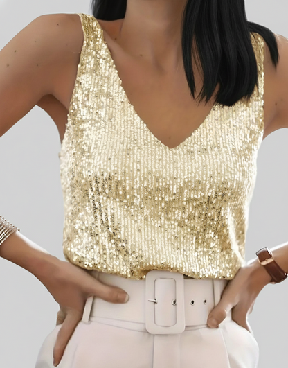 Sprankelende Feesttop Dames – Elegante V-hals Pailletten Top
