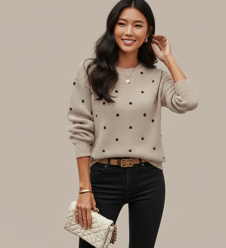 Zachte Polkadot Trui met Losse Pasvorm voor Dames – Stijlvol en Comfortabel