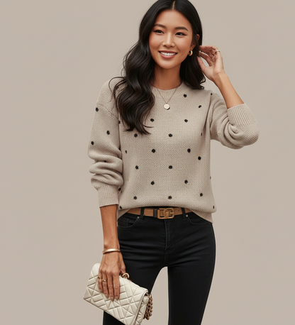 Zachte Polkadot Trui met Losse Pasvorm voor Dames – Stijlvol en Comfortabel