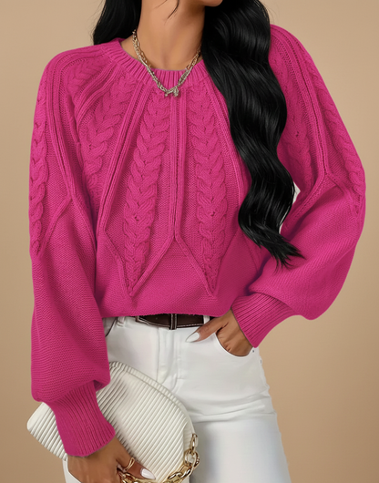 Herfstweef Gebreide Damestrui – Kabeltrui met Ronde Hals