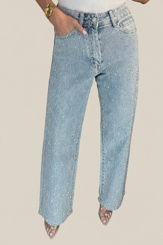 Sabine Glitterende Damesjeans met Hoge Taille – Slim Fit