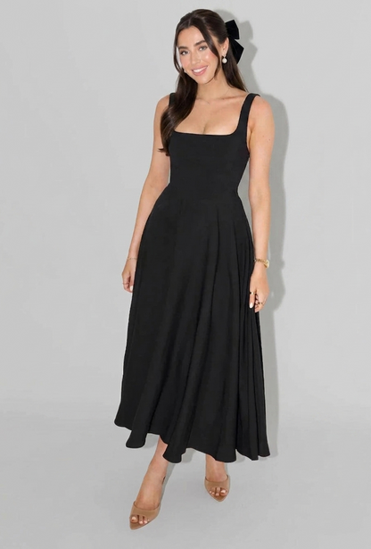 Elira midi jurk dames hoge taille vierkante hals elegant