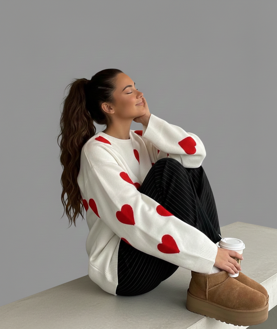 Valina damestrui met hartjesprint en oversized pasvorm katoen