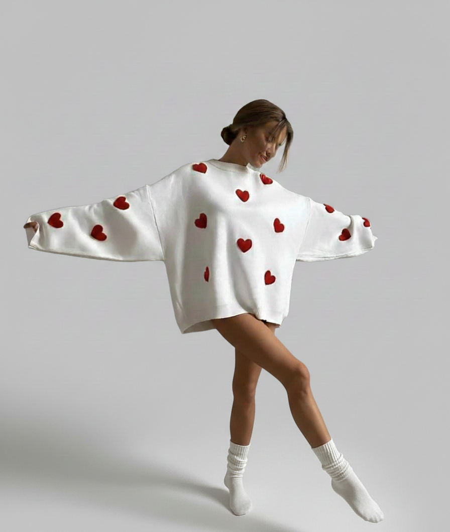 Valina damestrui met hartjesprint en oversized pasvorm katoen