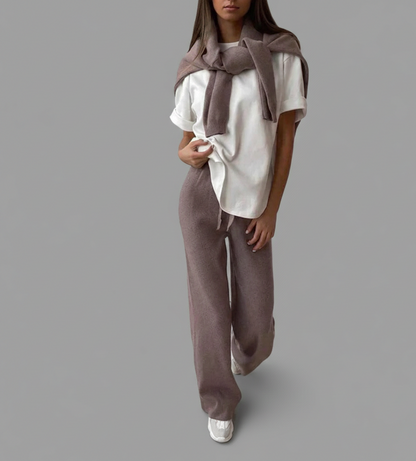 Zijderust Luxe Dames Loungewear Set van Katoen met Trui en Broek