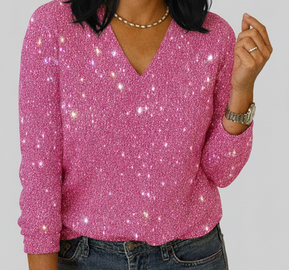 Zaan Glitter V-hals Blouse – Elegant en Comfortabel Damesmodel