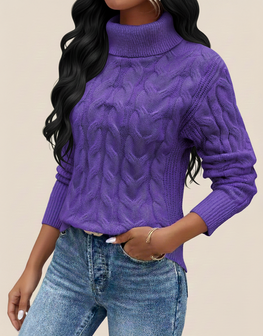 Kabelwarm Coltrui Dames – Gebreide Wintertrui met Hoge Kraag