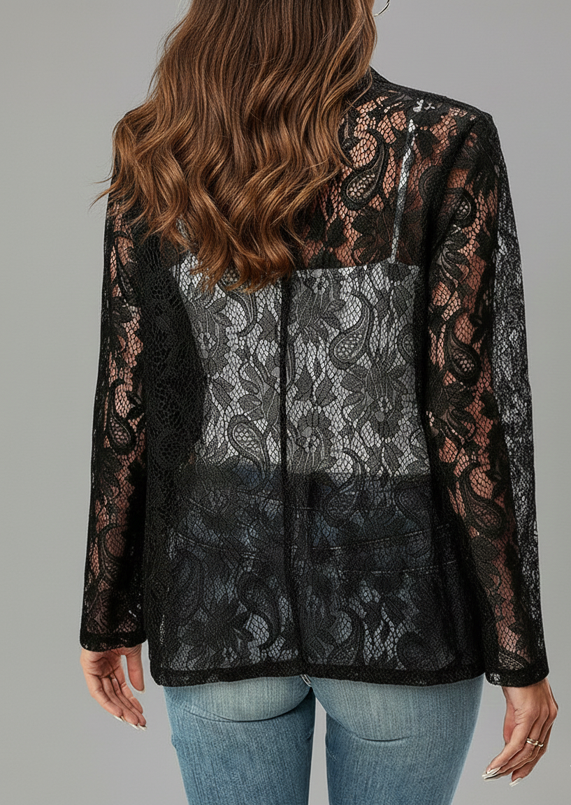 Dames kanten blazer met transparante stof en elegante driekwart mouw