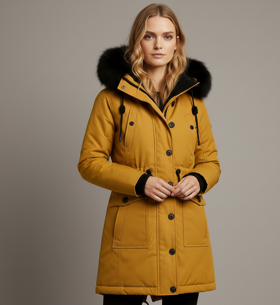 Elara Lange Damesjas met Luxe Bontkraag en Comfortabele Isolatie